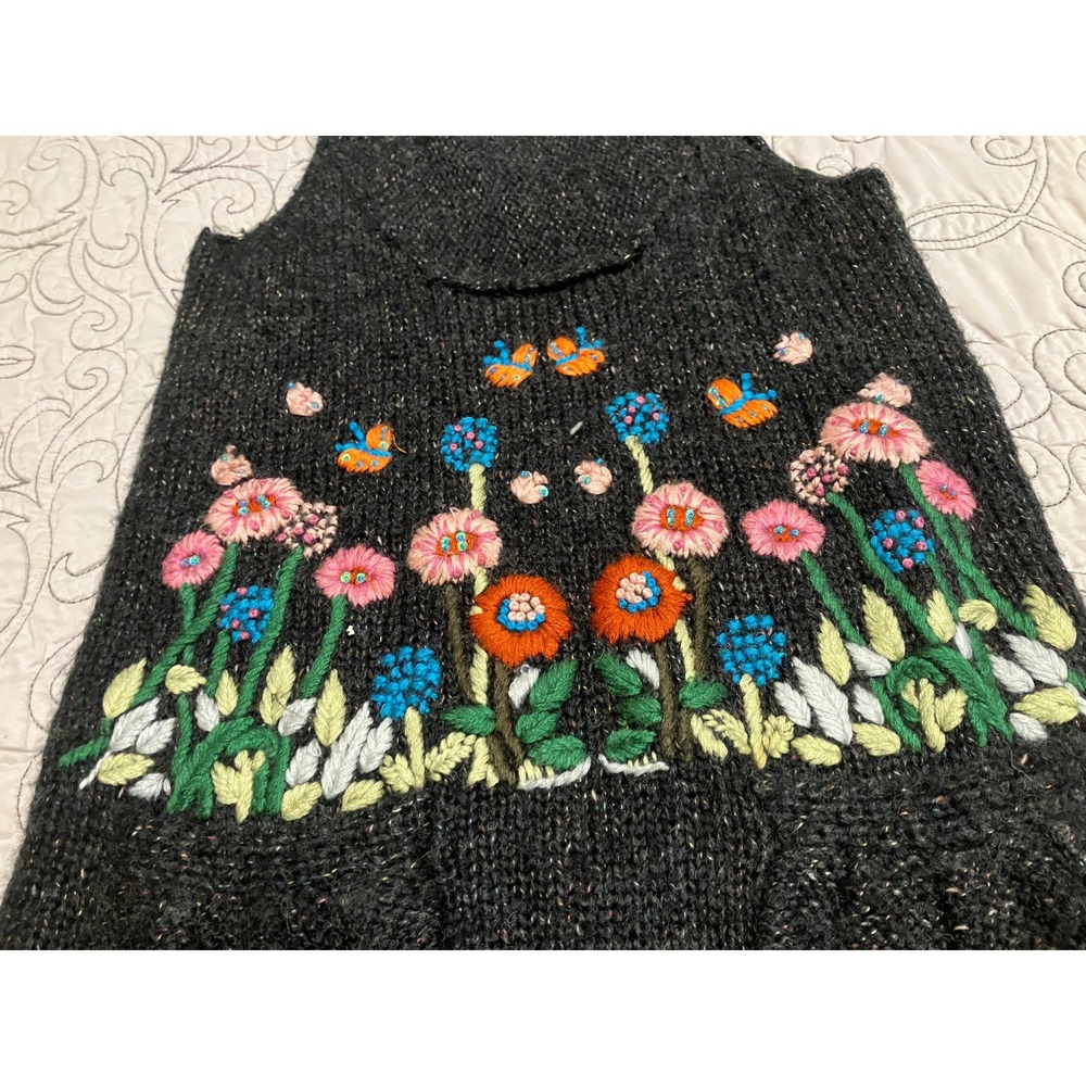 Desigual Women Gray Embroidered Floral Mohair Wool Sleeveless Sweater Dress S/M - Picture 3 of 11